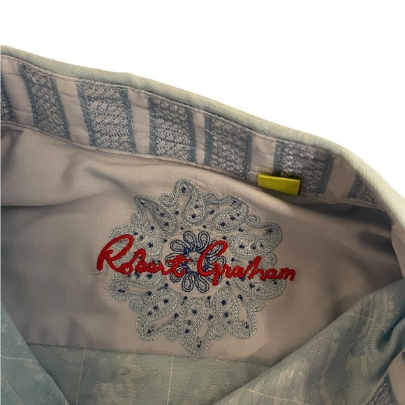 Robert Graham Classic Fit Blue Toile Stripe Button Up Flip Cuff Sz L - Picture 6 of 9